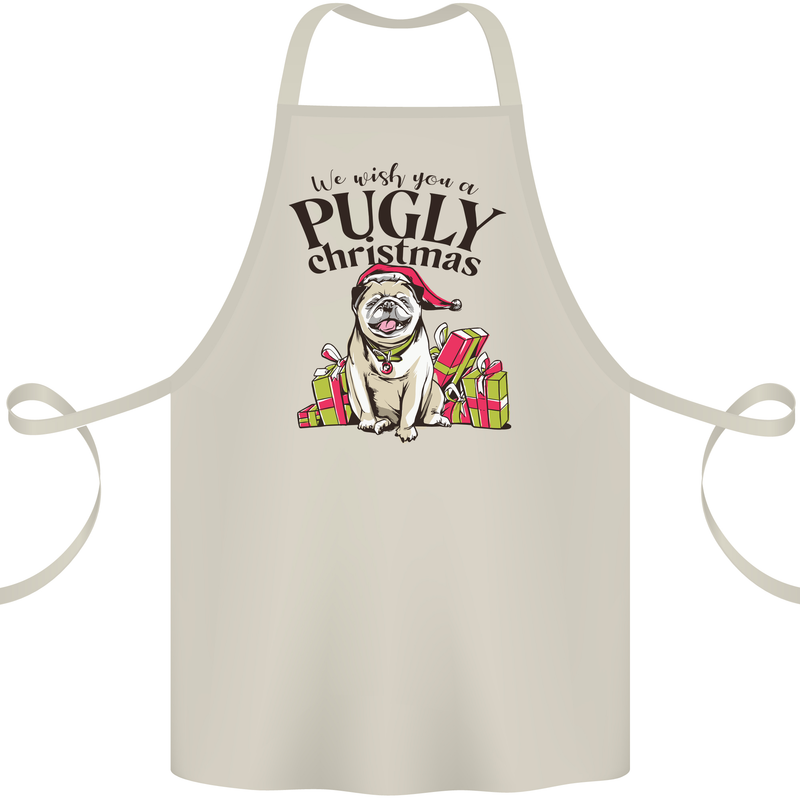 We Wish You a Pugly Christmas Funny Pug Cotton Apron 100% Organic Natural