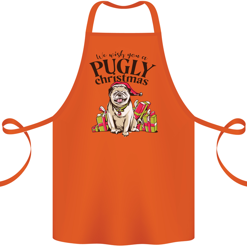 We Wish You a Pugly Christmas Funny Pug Cotton Apron 100% Organic Orange