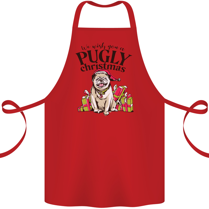 We Wish You a Pugly Christmas Funny Pug Cotton Apron 100% Organic Red
