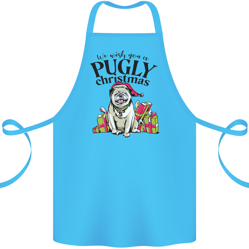 We Wish You a Pugly Christmas Funny Pug Cotton Apron 100% Organic Turquoise