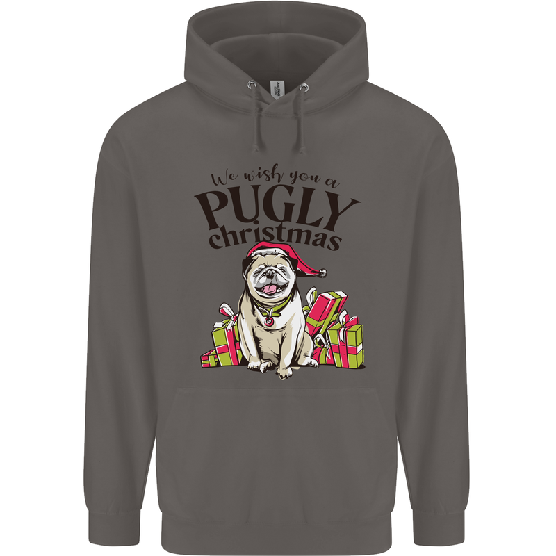We Wish You a Pugly Christmas Funny Pug Mens 80% Cotton Hoodie Charcoal