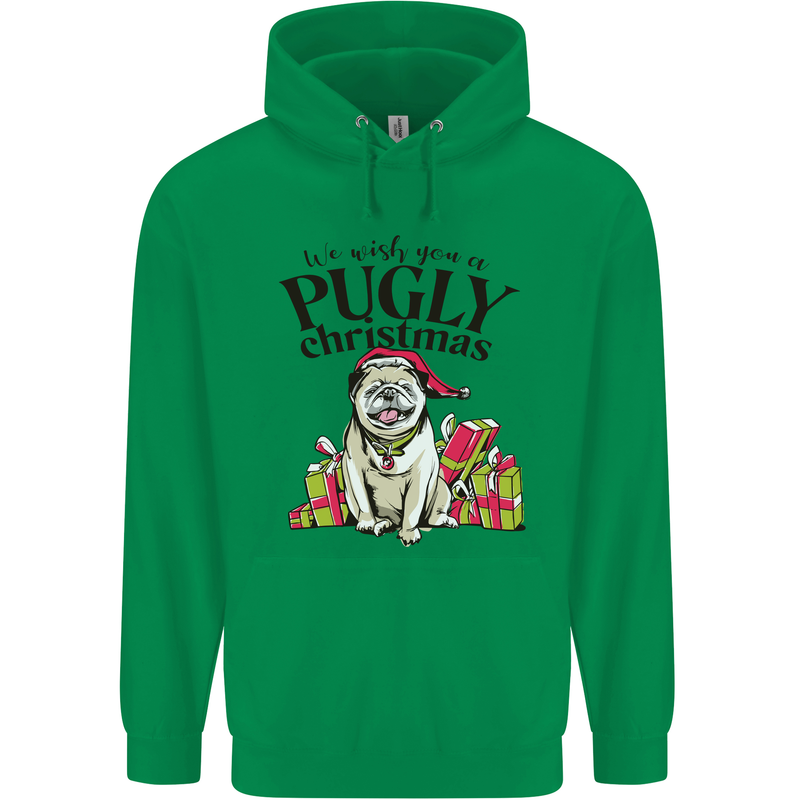 We Wish You a Pugly Christmas Funny Pug Mens 80% Cotton Hoodie Irish Green
