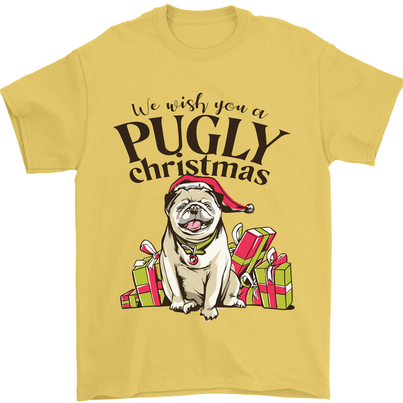 We Wish You a Pugly Christmas Funny Pug Mens T-Shirt Cotton Gildan Yellow