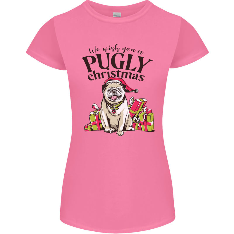 We Wish You a Pugly Christmas Funny Pug Womens Petite Cut T-Shirt Azalea