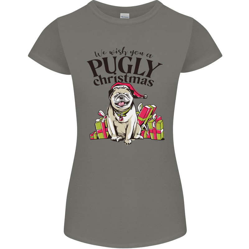 We Wish You a Pugly Christmas Funny Pug Womens Petite Cut T-Shirt Charcoal