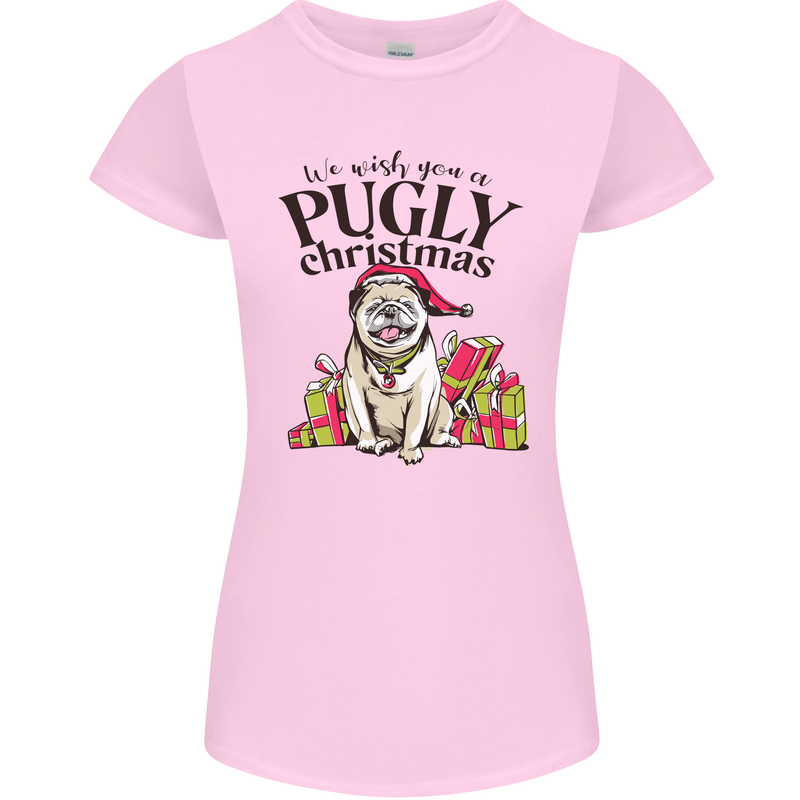 We Wish You a Pugly Christmas Funny Pug Womens Petite Cut T-Shirt Light Pink