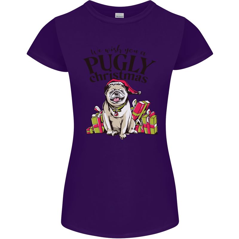 We Wish You a Pugly Christmas Funny Pug Womens Petite Cut T-Shirt Purple