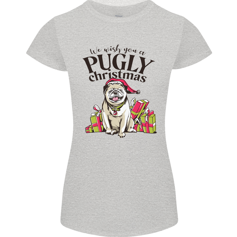 We Wish You a Pugly Christmas Funny Pug Womens Petite Cut T-Shirt Sports Grey