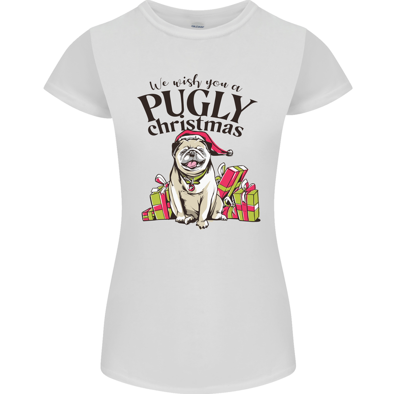 We Wish You a Pugly Christmas Funny Pug Womens Petite Cut T-Shirt White