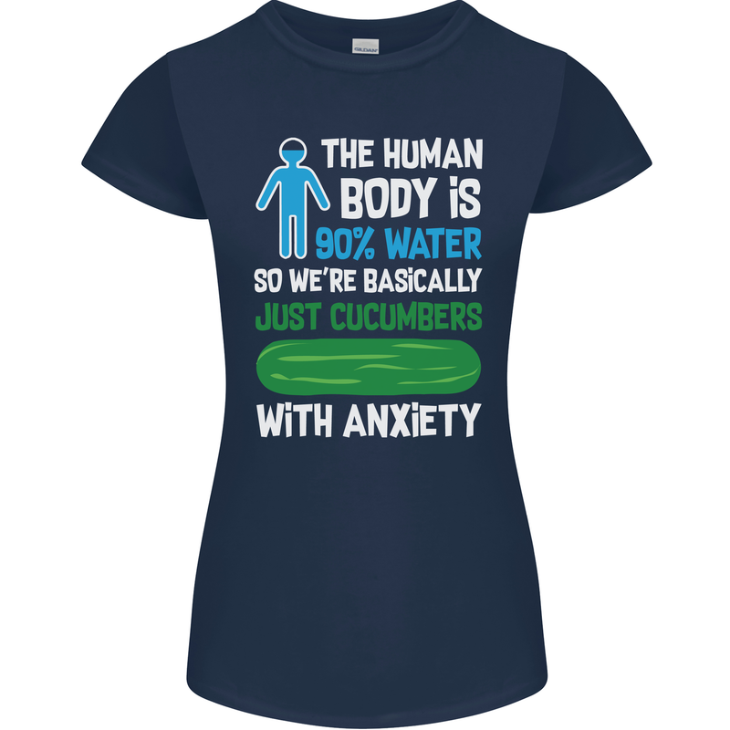 We're Basically Cucumbers With Anxiety Womens Petite Cut T-Shirt Navy Blue