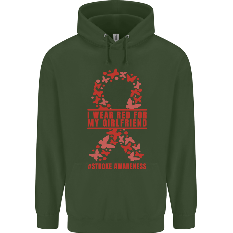 Wear Red For My Girlfriend Stroke Awareness Childrens Kids Hoodie Forest Green