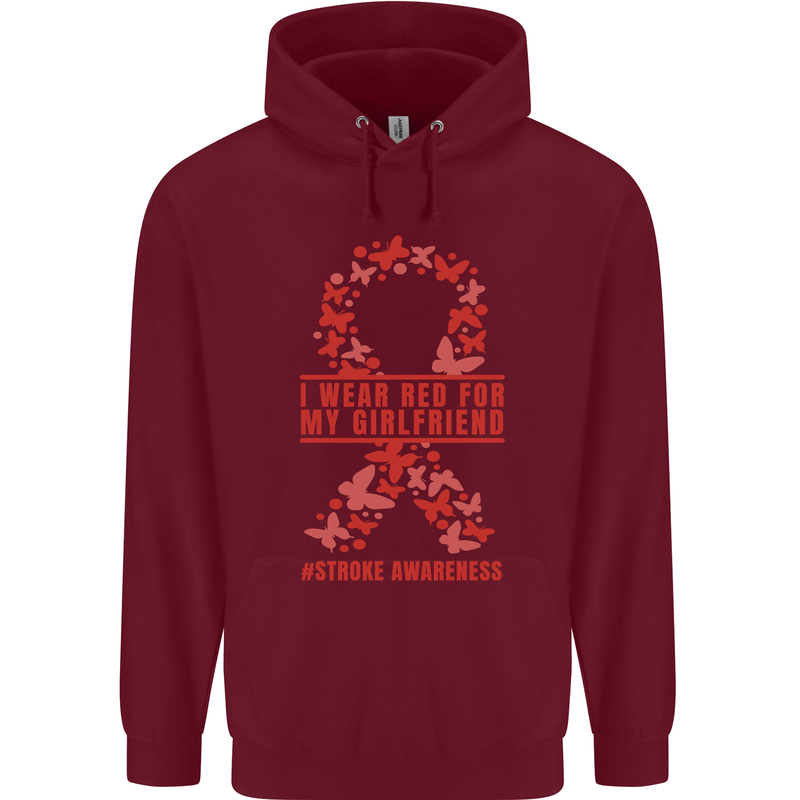 Wear Red For My Girlfriend Stroke Awareness Childrens Kids Hoodie Maroon