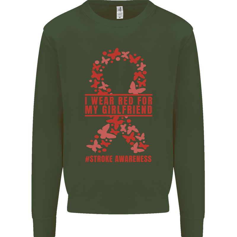 Wear Red For My Girlfriend Stroke Awareness Kids Sweatshirt Jumper Forest Green