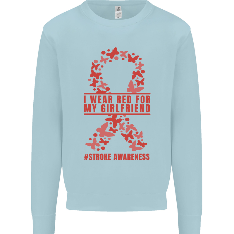 Wear Red For My Girlfriend Stroke Awareness Kids Sweatshirt Jumper Light Blue