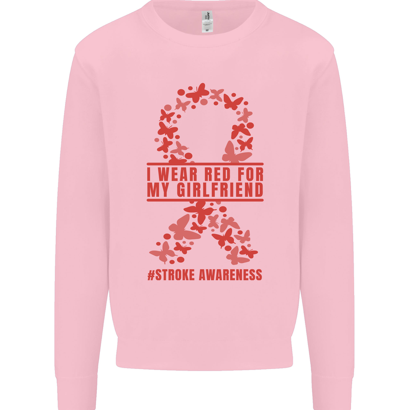 Wear Red For My Girlfriend Stroke Awareness Kids Sweatshirt Jumper Light Pink