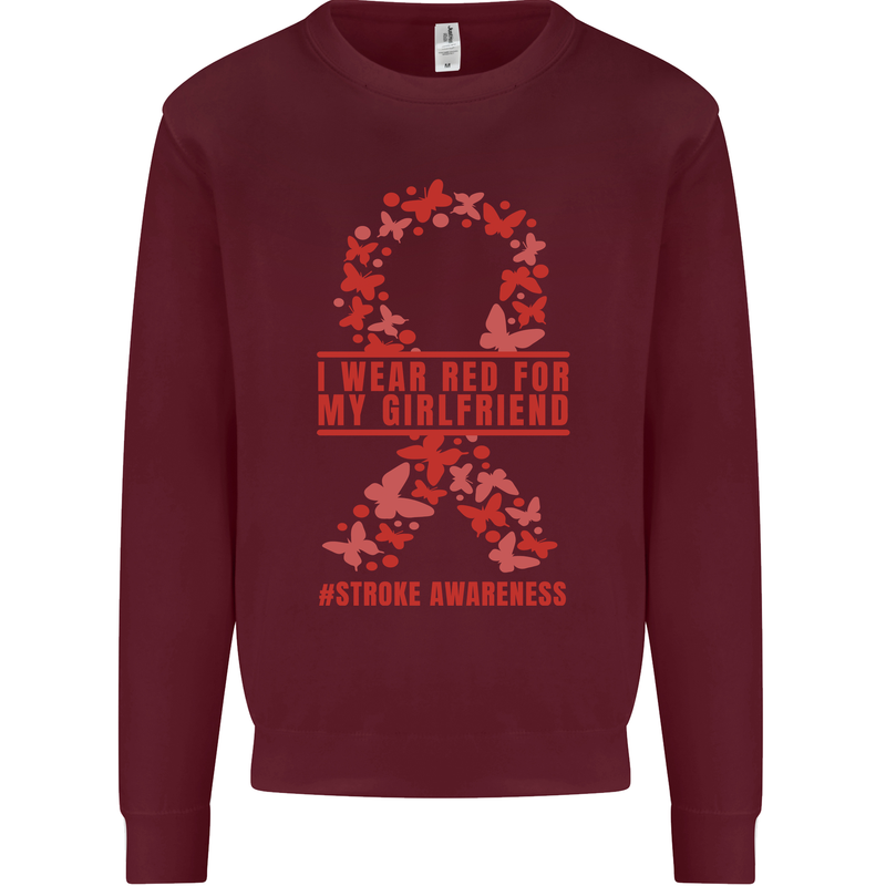 Wear Red For My Girlfriend Stroke Awareness Kids Sweatshirt Jumper Maroon