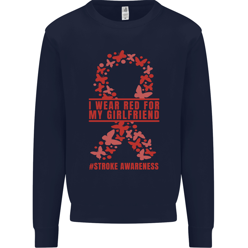 Wear Red For My Girlfriend Stroke Awareness Kids Sweatshirt Jumper Navy Blue