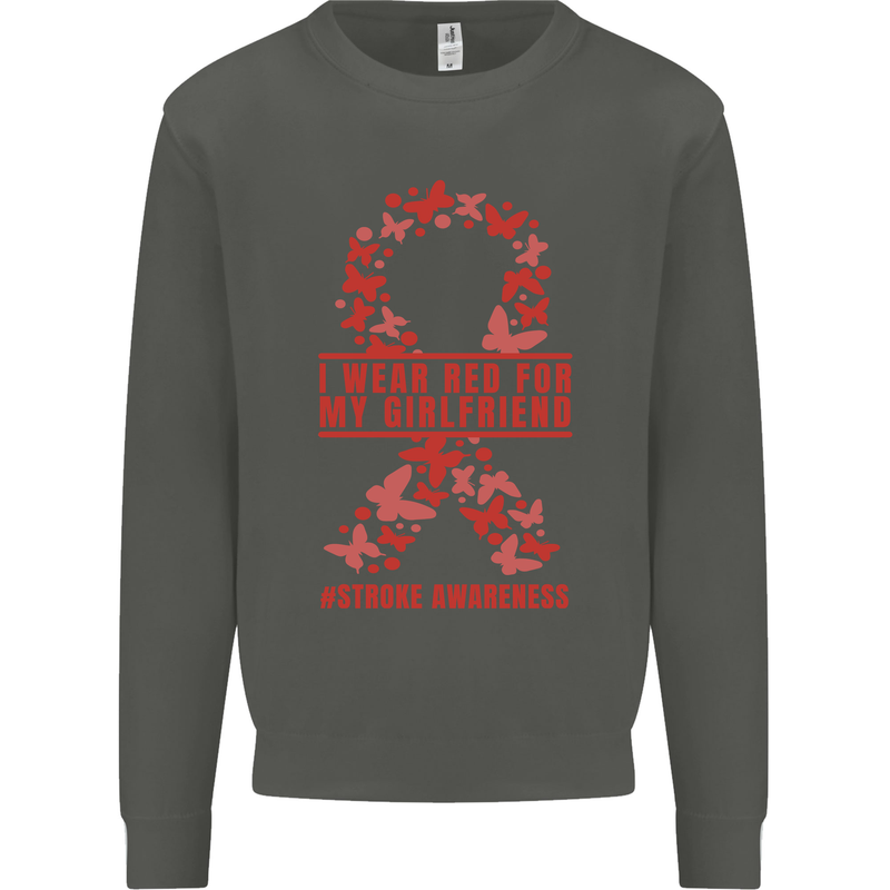 Wear Red For My Girlfriend Stroke Awareness Kids Sweatshirt Jumper Storm Grey