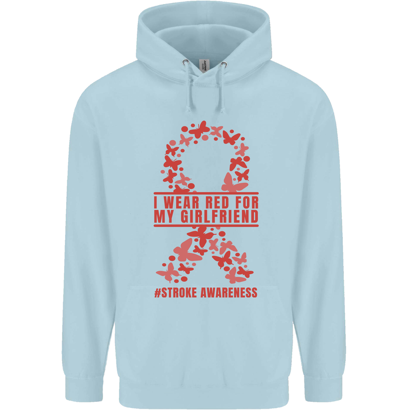 Wear Red For My Girlfriend Stroke Awareness Mens 80% Cotton Hoodie Light Blue