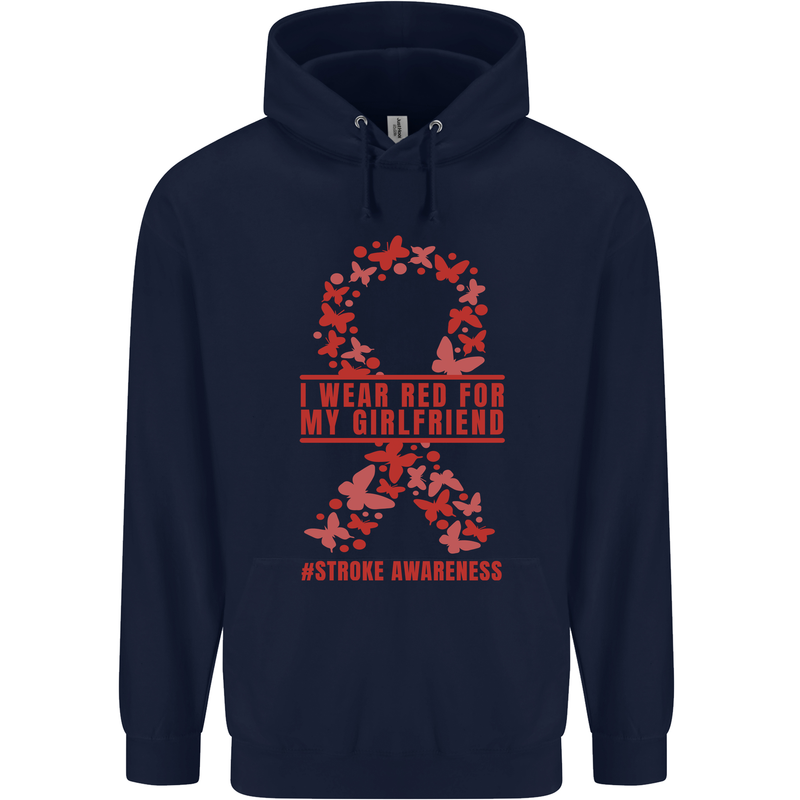 Wear Red For My Girlfriend Stroke Awareness Mens 80% Cotton Hoodie Navy Blue