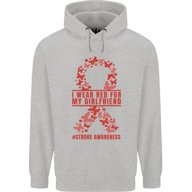 Wear Red For My Girlfriend Stroke Awareness Mens 80% Cotton Hoodie Sports Grey