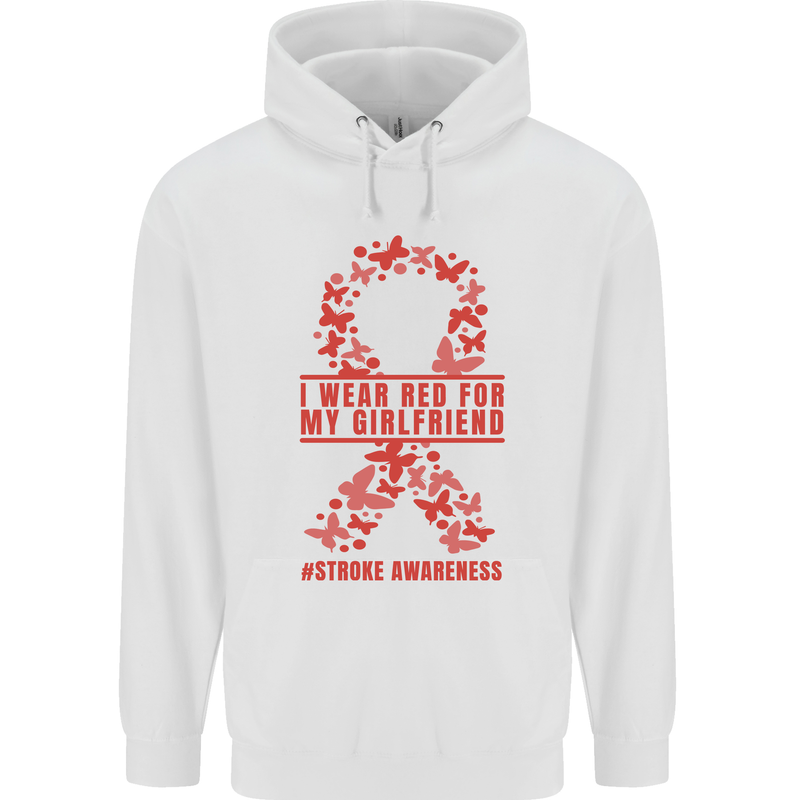 Wear Red For My Girlfriend Stroke Awareness Mens 80% Cotton Hoodie White
