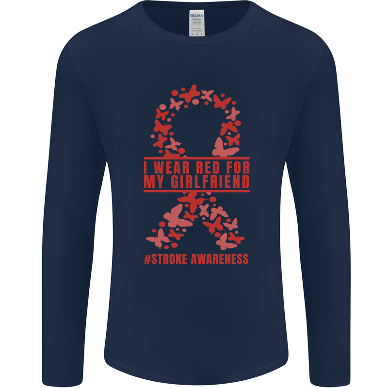 Wear Red For My Girlfriend Stroke Awareness Mens Long Sleeve T-Shirt Navy Blue