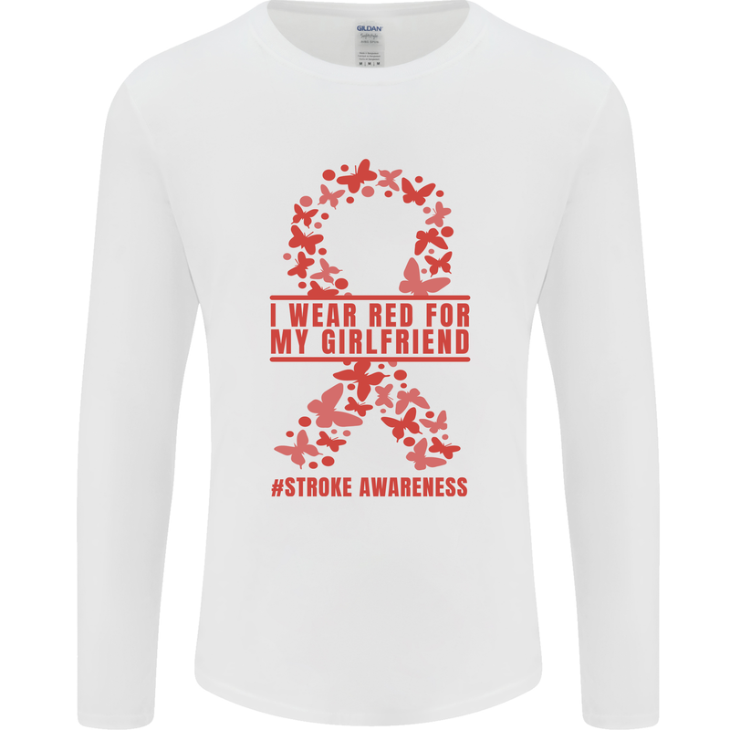 Wear Red For My Girlfriend Stroke Awareness Mens Long Sleeve T-Shirt White