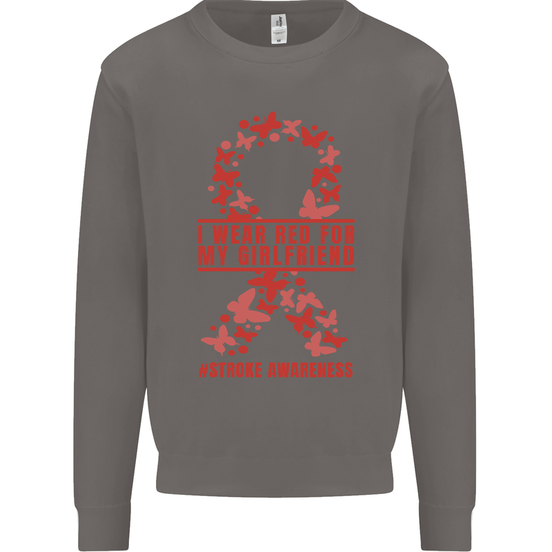 Wear Red For My Girlfriend Stroke Awareness Mens Sweatshirt Jumper Charcoal