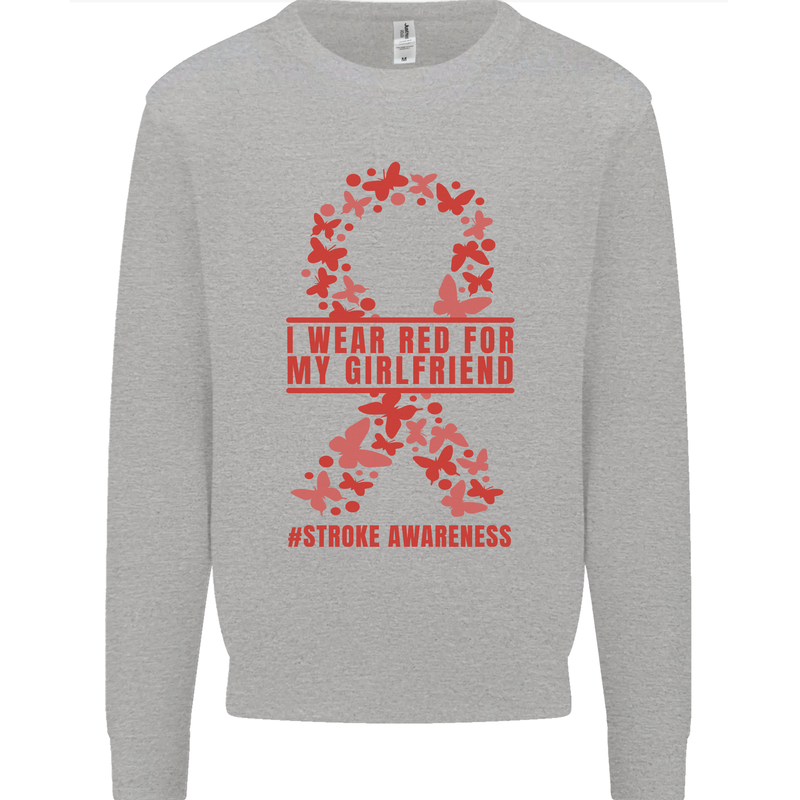 Wear Red For My Girlfriend Stroke Awareness Mens Sweatshirt Jumper Sports Grey