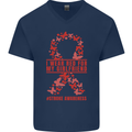 Wear Red For My Girlfriend Stroke Awareness Mens V-Neck Cotton T-Shirt Navy Blue