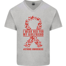 Wear Red For My Girlfriend Stroke Awareness Mens V-Neck Cotton T-Shirt Sports Grey