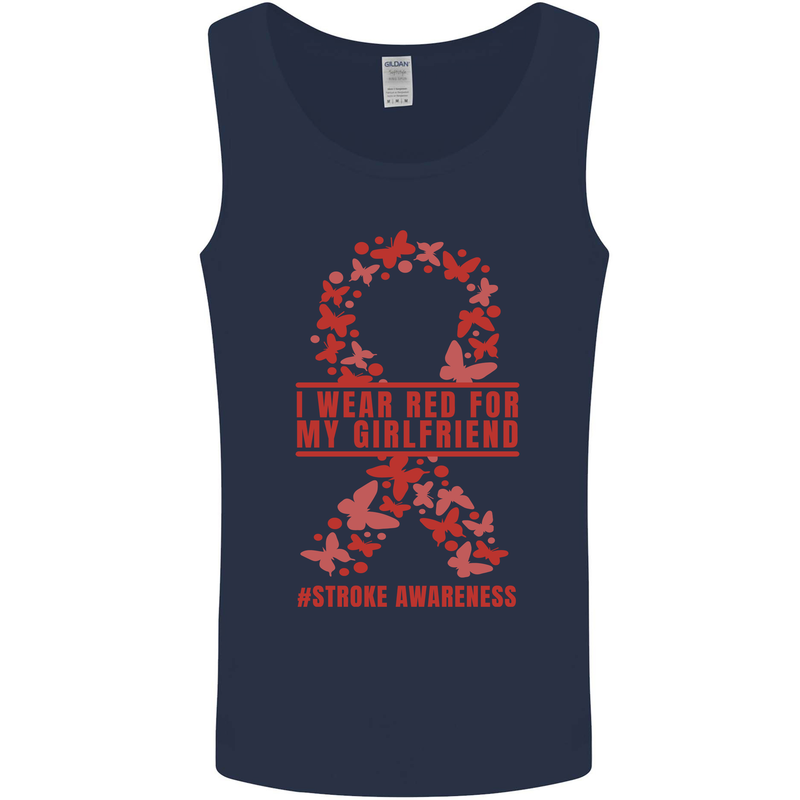 Wear Red For My Girlfriend Stroke Awareness Mens Vest Tank Top Navy Blue