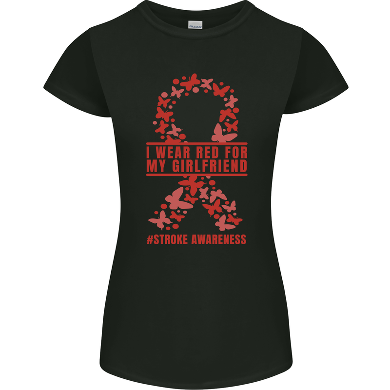 Wear Red For My Girlfriend Stroke Awareness Womens Petite Cut T-Shirt Black