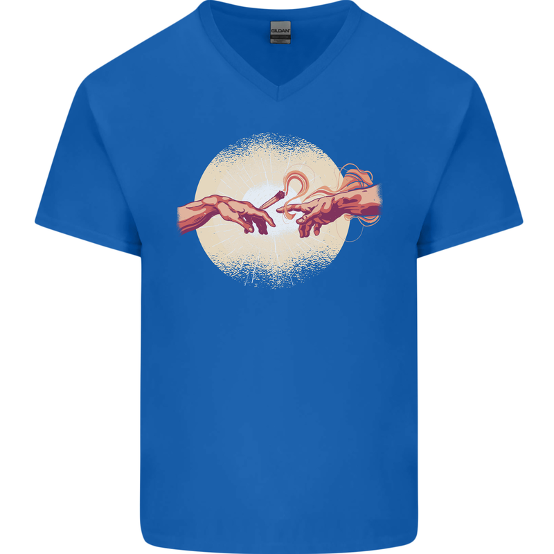 Weed Creation Funny Cannabis Drug Culture Mens V-Neck Cotton T-Shirt Royal Blue