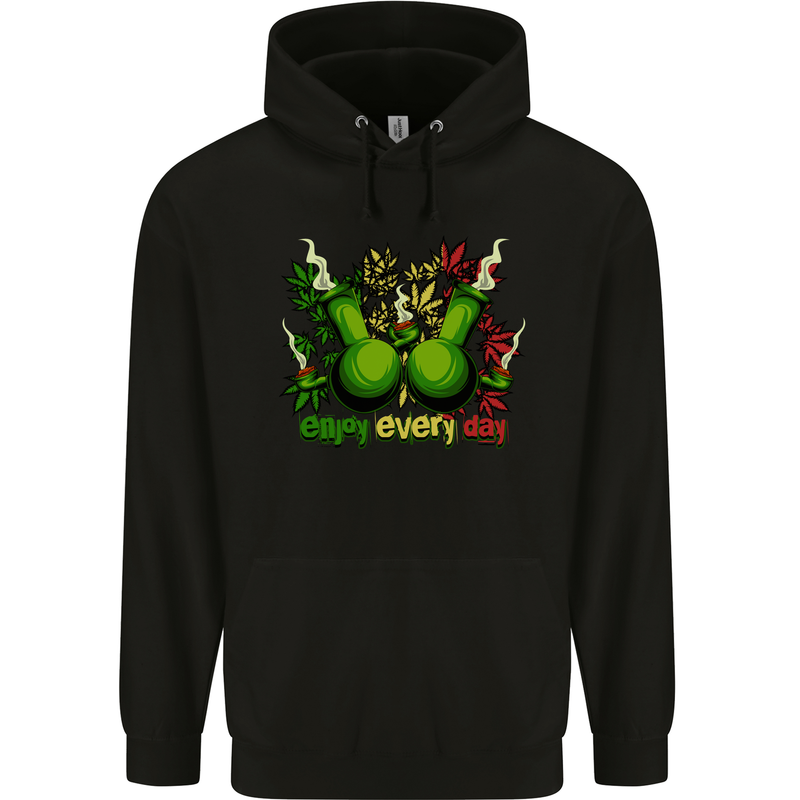 Weed Enjoy Every Day Cannabis Drugs Bong Mens 80% Cotton Hoodie Black