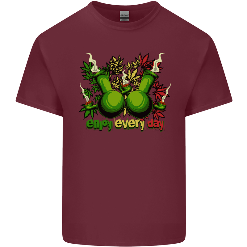 Weed Enjoy Every Day Cannabis Drugs Bong Mens Cotton T-Shirt Tee Top Maroon
