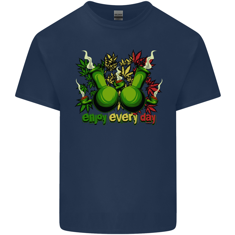 Weed Enjoy Every Day Cannabis Drugs Bong Mens Cotton T-Shirt Tee Top Navy Blue