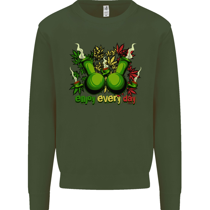 Weed Enjoy Every Day Cannabis Drugs Bong Mens Sweatshirt Jumper Forest Green