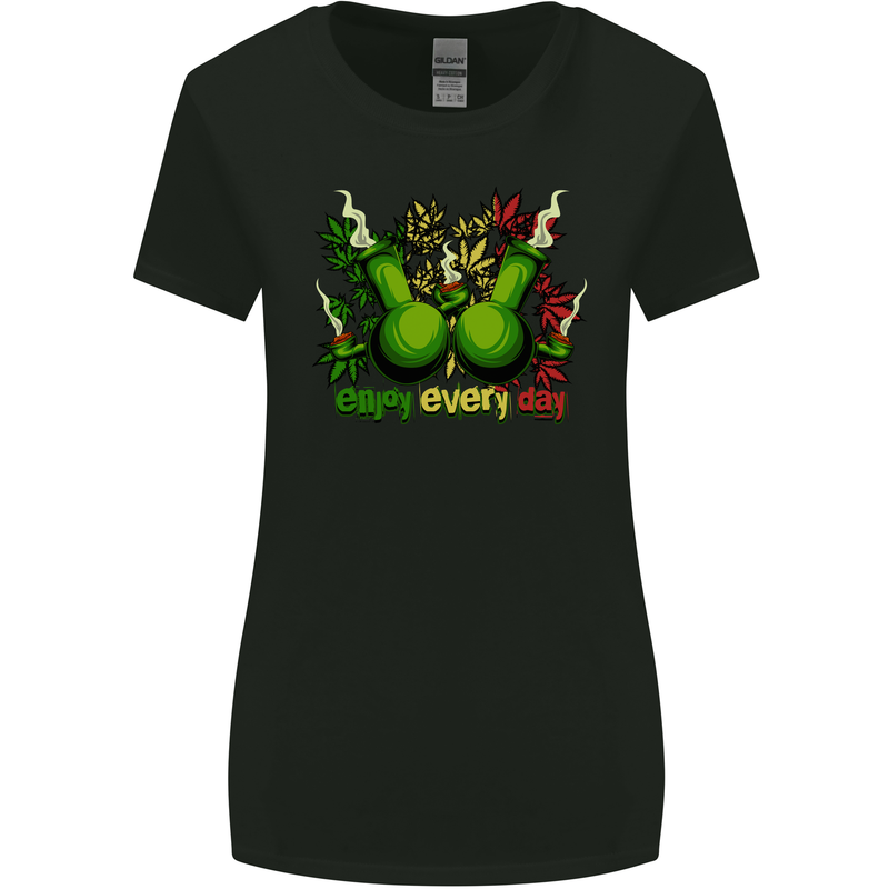 Weed Enjoy Every Day Cannabis Drugs Bong Womens Wider Cut T-Shirt Black