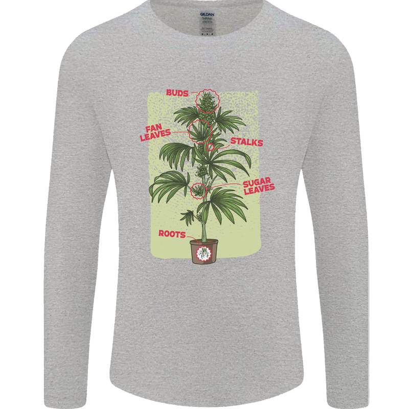 Weed Plant Cannabis Bud Drugs Marijuana Mens Long Sleeve T-Shirt Sports Grey