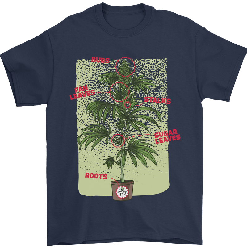 Weed Plant Cannabis Bud Drugs Marijuana Mens T-Shirt 100% Cotton Navy Blue