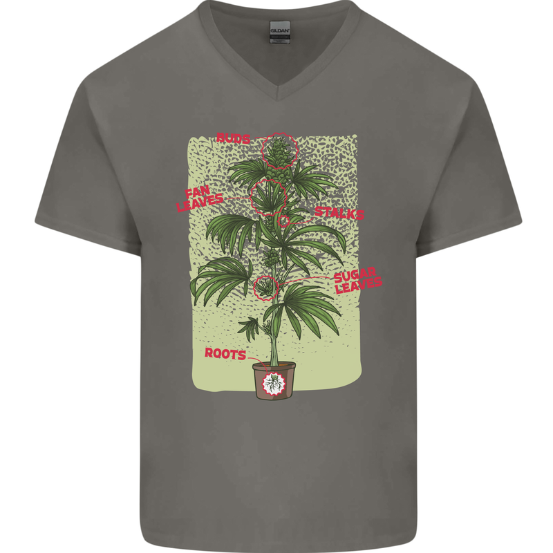 Weed Plant Cannabis Bud Drugs Marijuana Mens V-Neck Cotton T-Shirt Charcoal