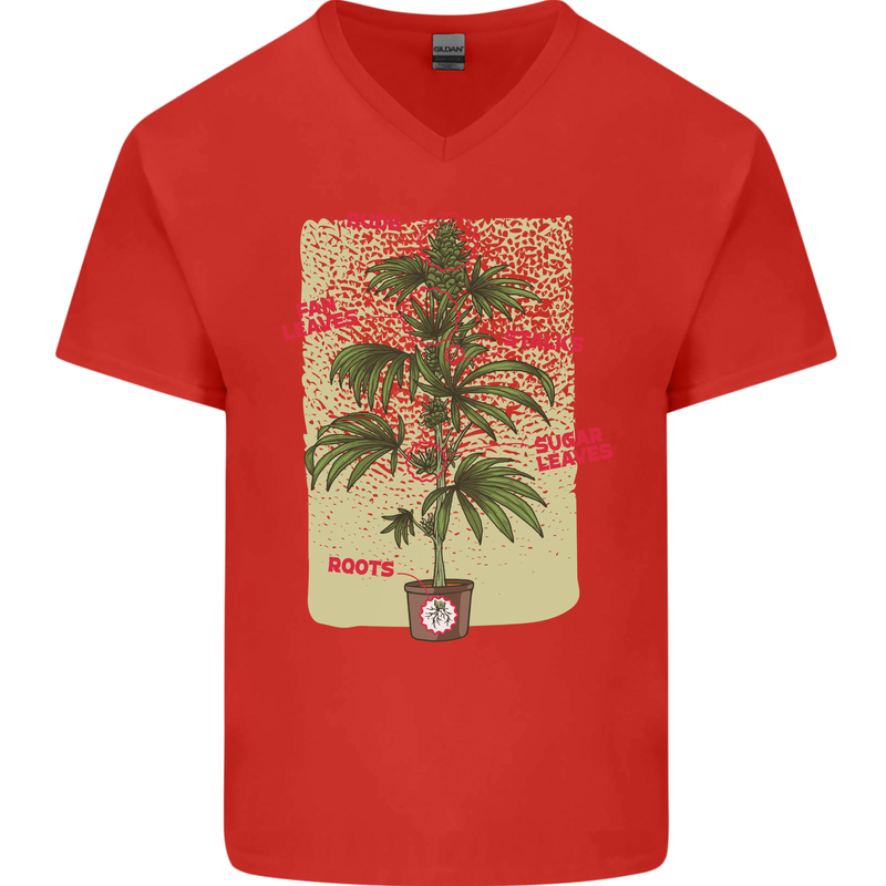 Weed Plant Cannabis Bud Drugs Marijuana Mens V-Neck Cotton T-Shirt Red