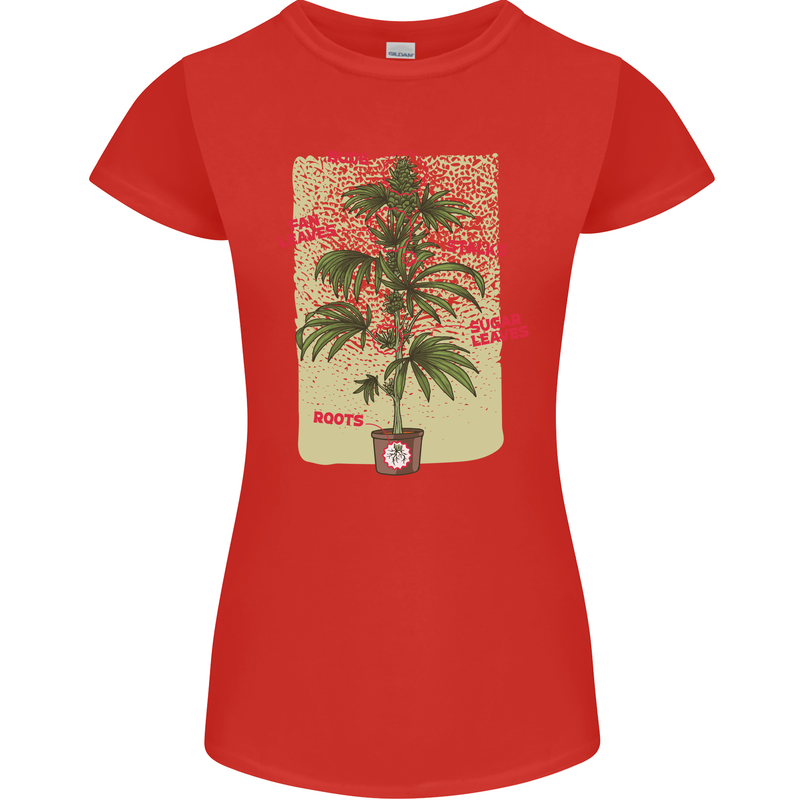 Weed Plant Cannabis Bud Drugs Marijuana Womens Petite Cut T-Shirt Red