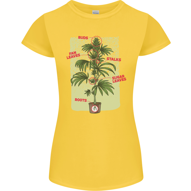 Weed Plant Cannabis Bud Drugs Marijuana Womens Petite Cut T-Shirt Yellow