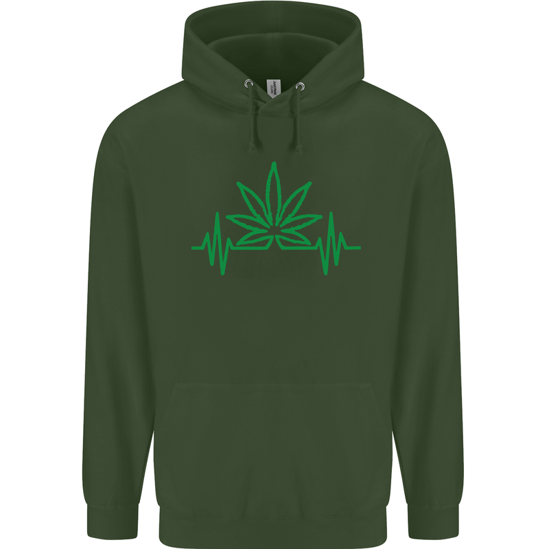 Weed Pulse Heart Cannabis Drugs ECG Childrens Kids Hoodie Forest Green