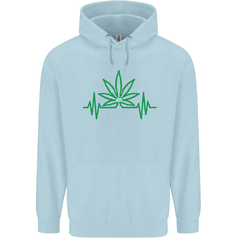 Weed Pulse Heart Cannabis Drugs ECG Childrens Kids Hoodie Light Blue