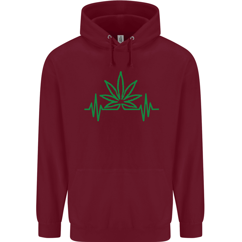 Weed Pulse Heart Cannabis Drugs ECG Childrens Kids Hoodie Maroon