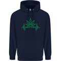 Weed Pulse Heart Cannabis Drugs ECG Childrens Kids Hoodie Navy Blue